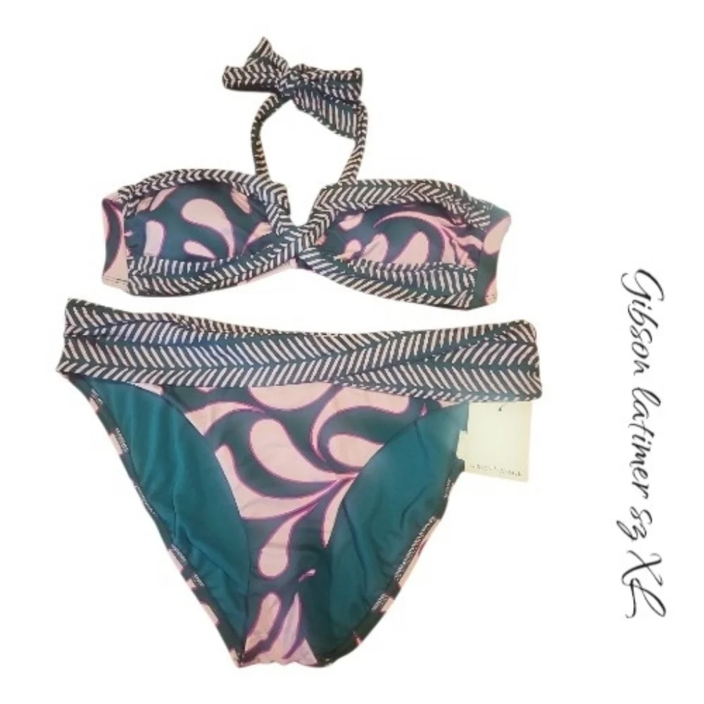 NWT Gibson Latimer Pink and Teal Bikini Set sz XL
